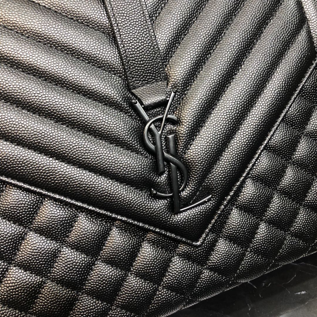 Saint Laurent Envelope Large Grain Quilted Calfskin Handbag Black 487198 Black